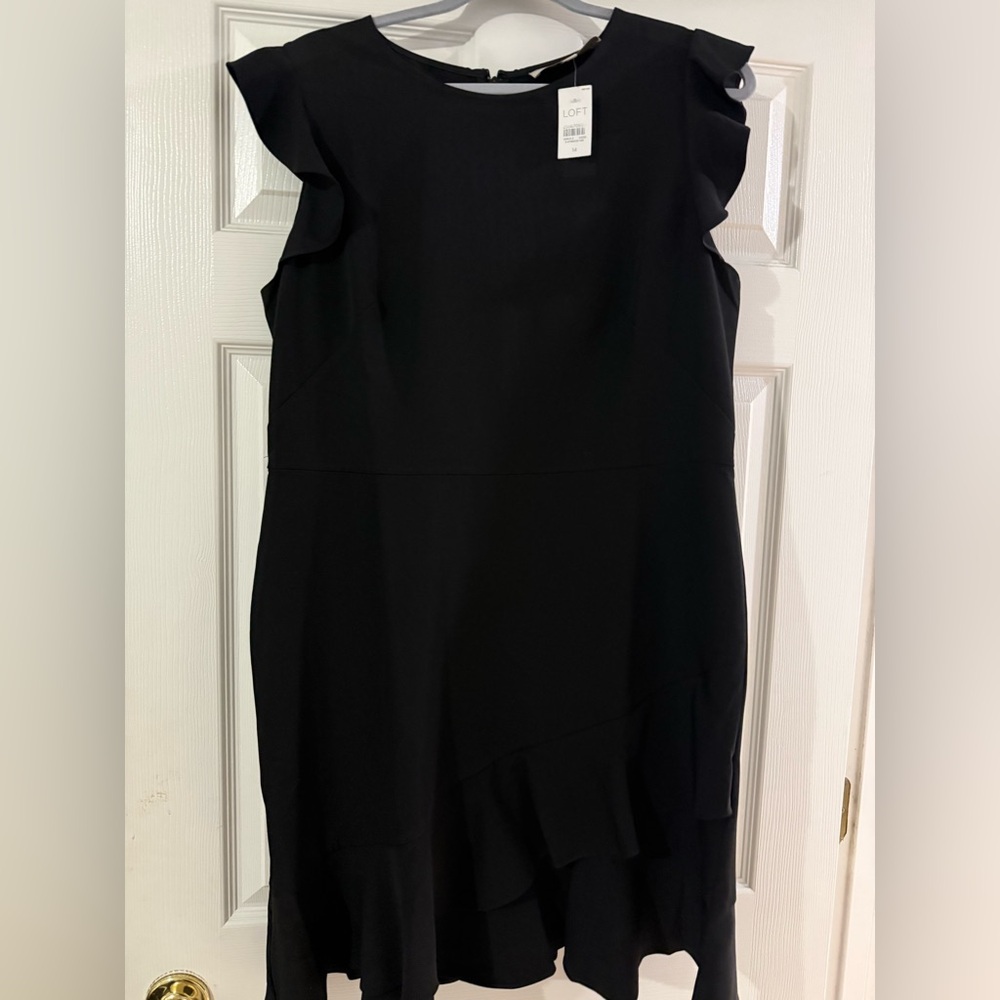 LOFT Elegant Black Mini Dress with Ruffle Detail